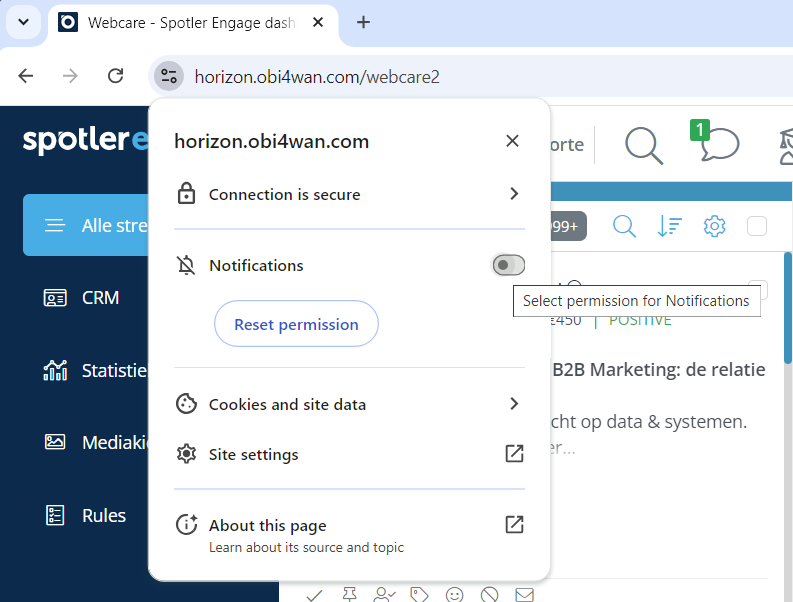 Browsermelding om notificaties voor Spotler Engage toe te staan