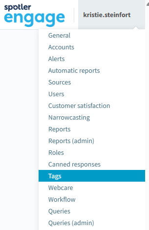 Tags option in the Spotler Engage menu