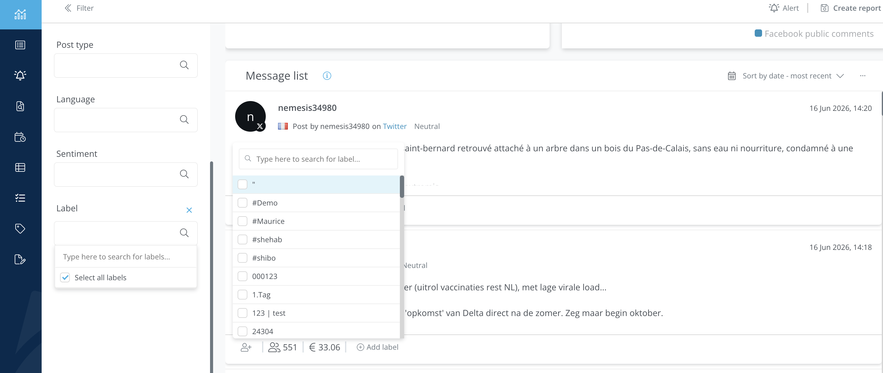 Label message in media monitor