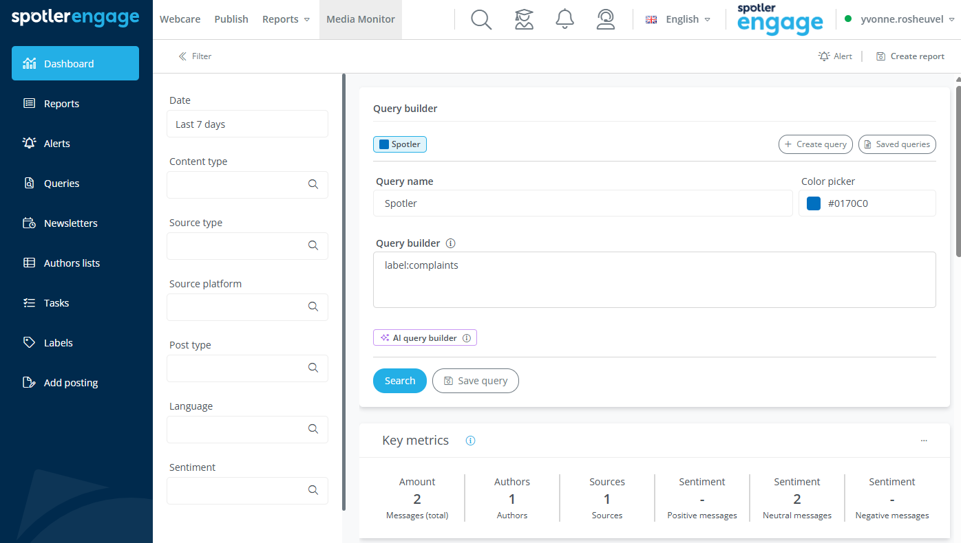 Query based on label in media monitor